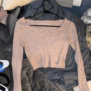 Aeropostale Ribbed Knit Crop Top - Light Pink